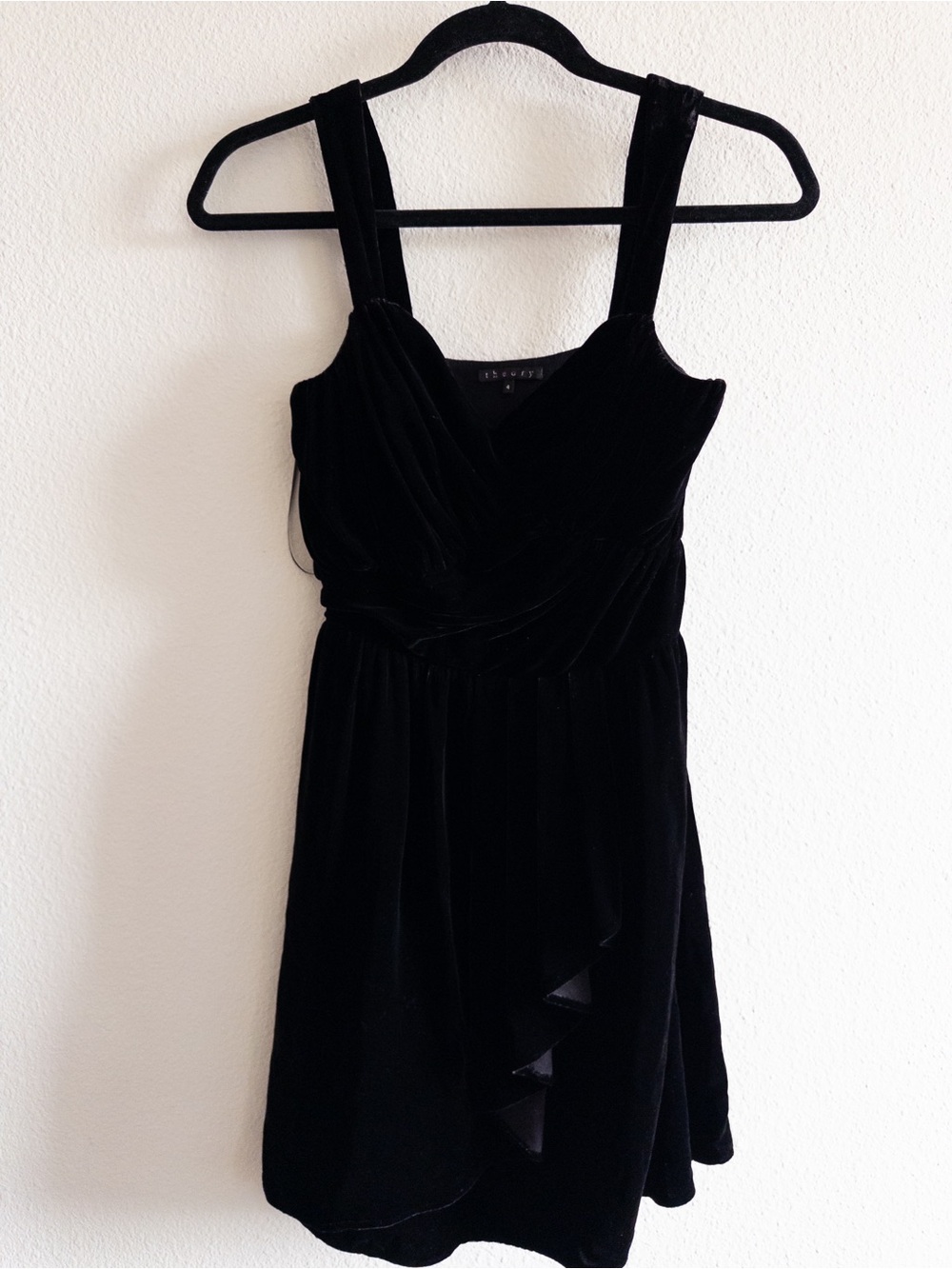 Theory Black Velvet Mini Dress Size 4 LBD Cocktail Holiday Dress
